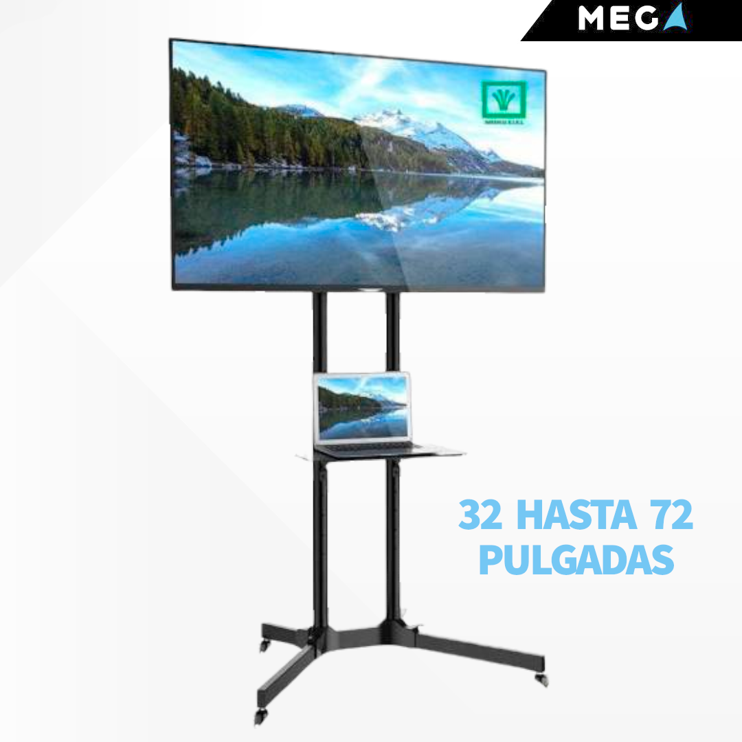 RACK PEDESTAL PARA TV DE 32″ – 72″ CON BANDEJA PARA PORTÁTIL