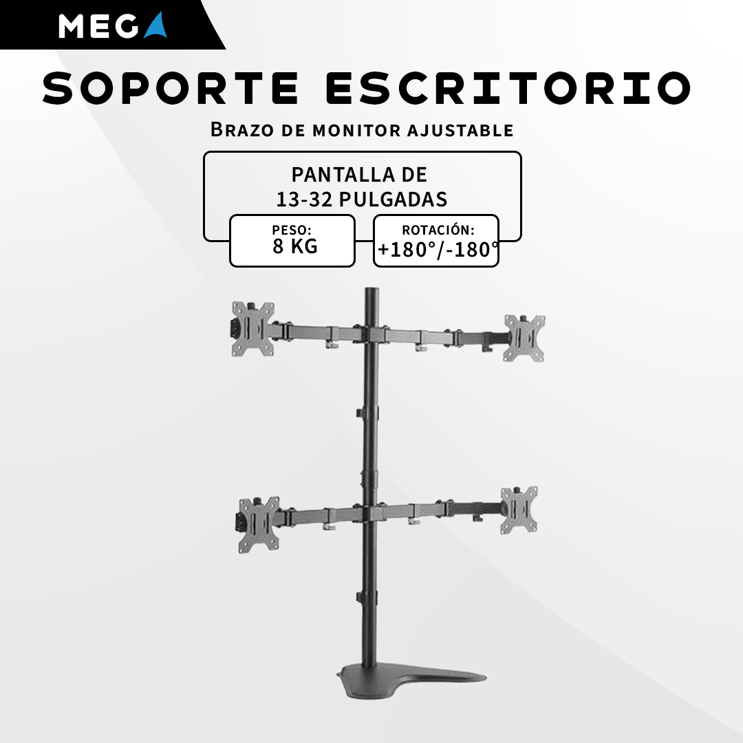 SOPORTE DE ESCRITORIO PARA 4 MONITORES DE 13″ – 32″