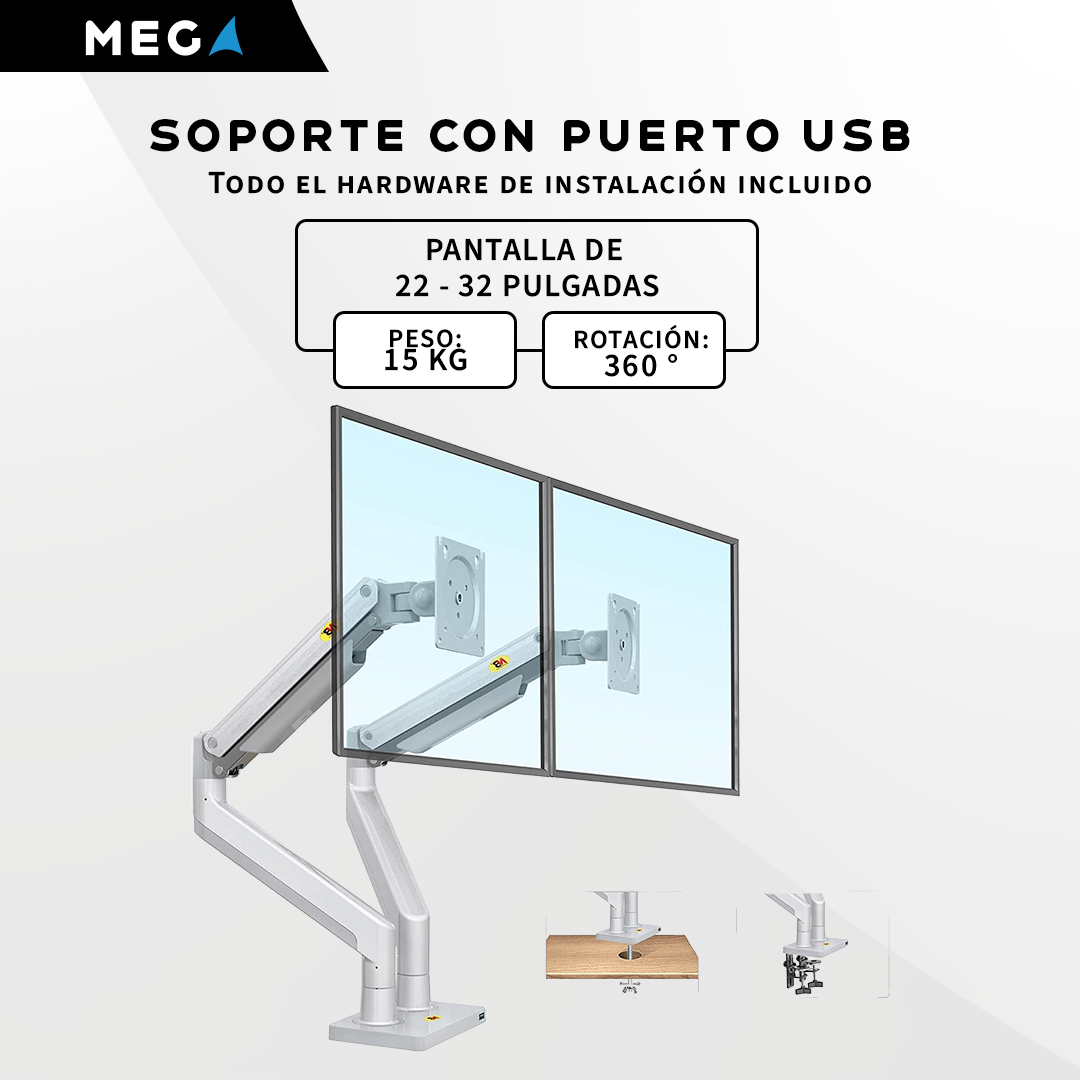 SOPORTE HIDRÁULICO PARA DOS MONITORES DE 22″ – 32″